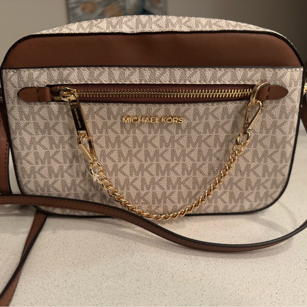 Michael Kors Elegant Brown and Cream Crossbody